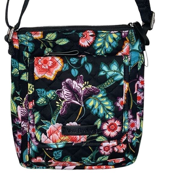 NWOT Vera Bradley Iconic RFID Mini Hipster Vines Floral Handbag Crossbody Black - Picture 1 of 13